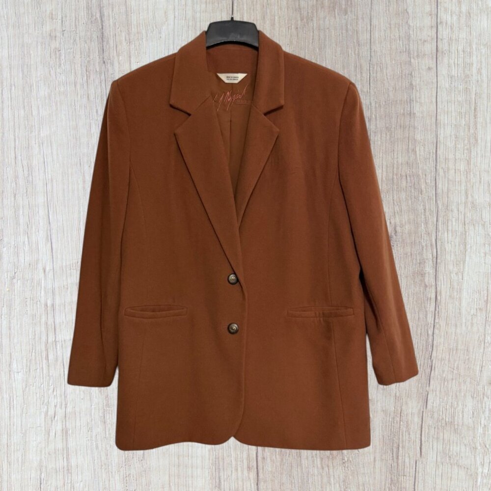 Vintage Peter Nygard Wool Cashmere Blazer coat Brown Tailored Jacket 14W Canada